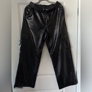Women’s Faux Leather Black Cargo Pants